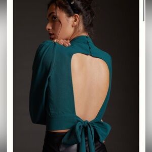 Maeve Open-Back Blouse - long sleeve mock neck